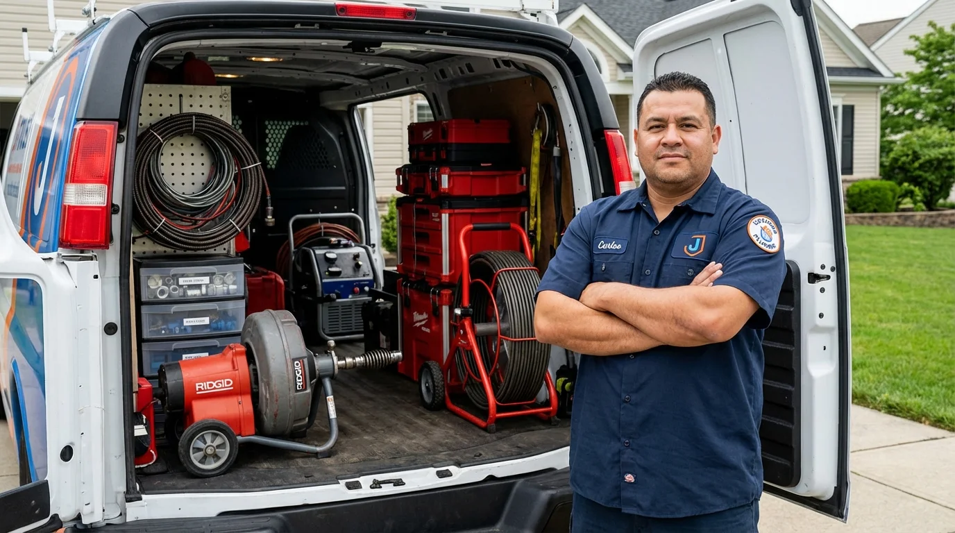 Professional drain cleaning equipment and Johns Plumbing LLC plumber in Carville