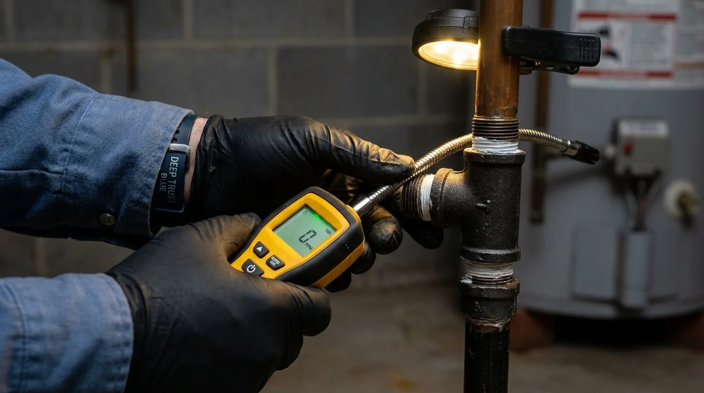 Gas leak detection with electronic sniffer by Johns Plumbing LLC in Carville