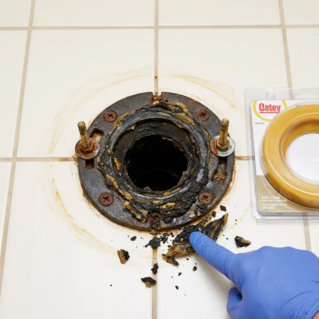 Failed wax ring showing water seepage at the base of a toilet in a Carville, LA home