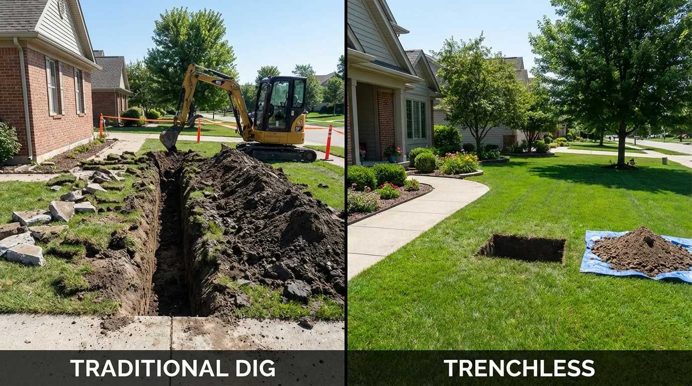 Trenchless sewer repair with minimal yard damage versus traditional excavation in Carville, LA